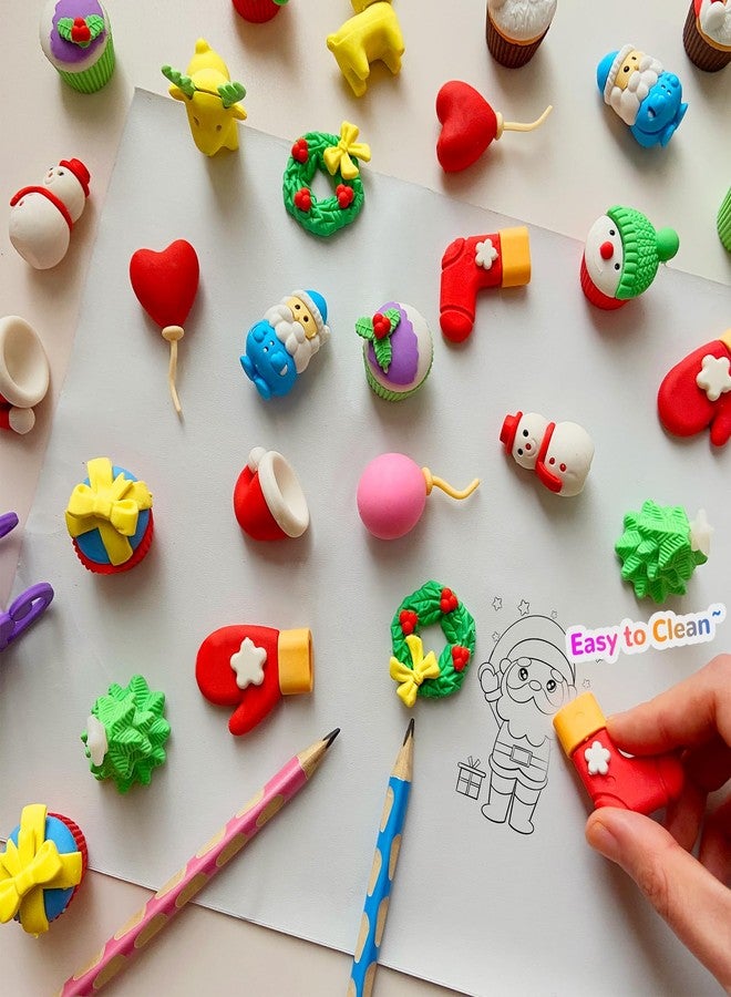 Kaemi 32 Pcs Christmas Desk Pets for Kids Classroom Prizes Fun 3D Puzzle Animal Food Snowman Holiday Erasers for Party Favors Treasure Box Goodie Bag Stuffers - Image 2
